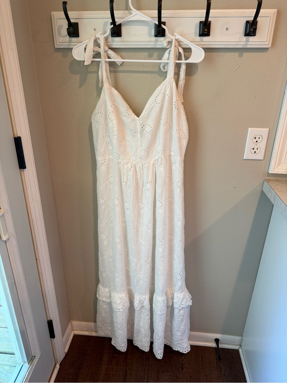 Taylor White Eyelet Tie-Strap Maxi Dress